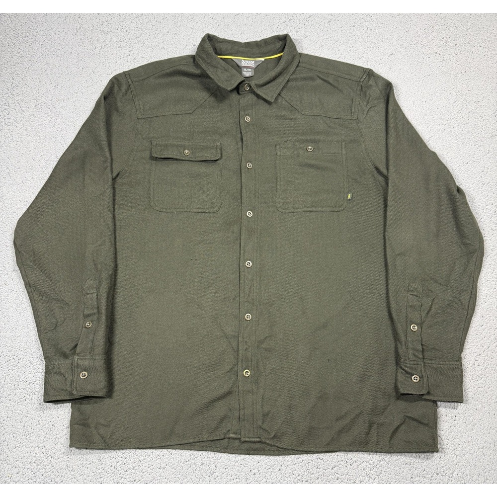 Outdoor Research Shirt Mens XL Green Herringbone Flannel Long Sleeve Button Up
